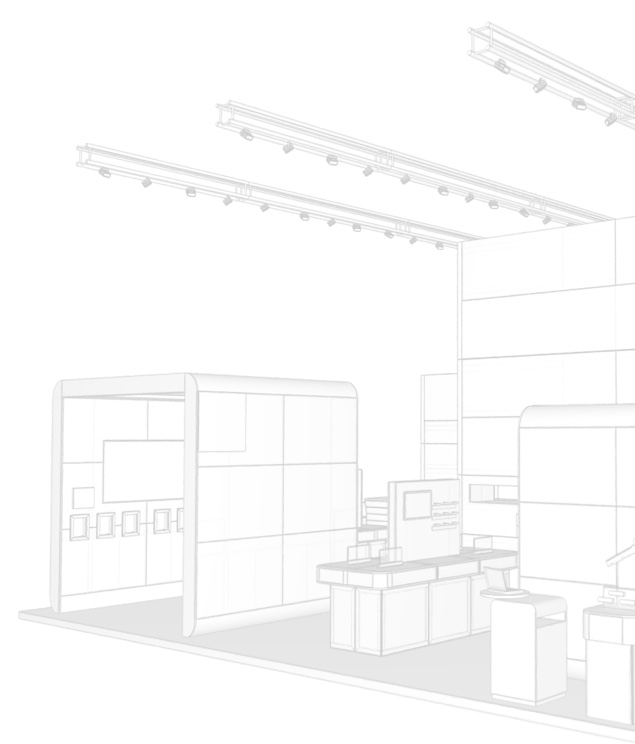 Strichzeichnung Messestand